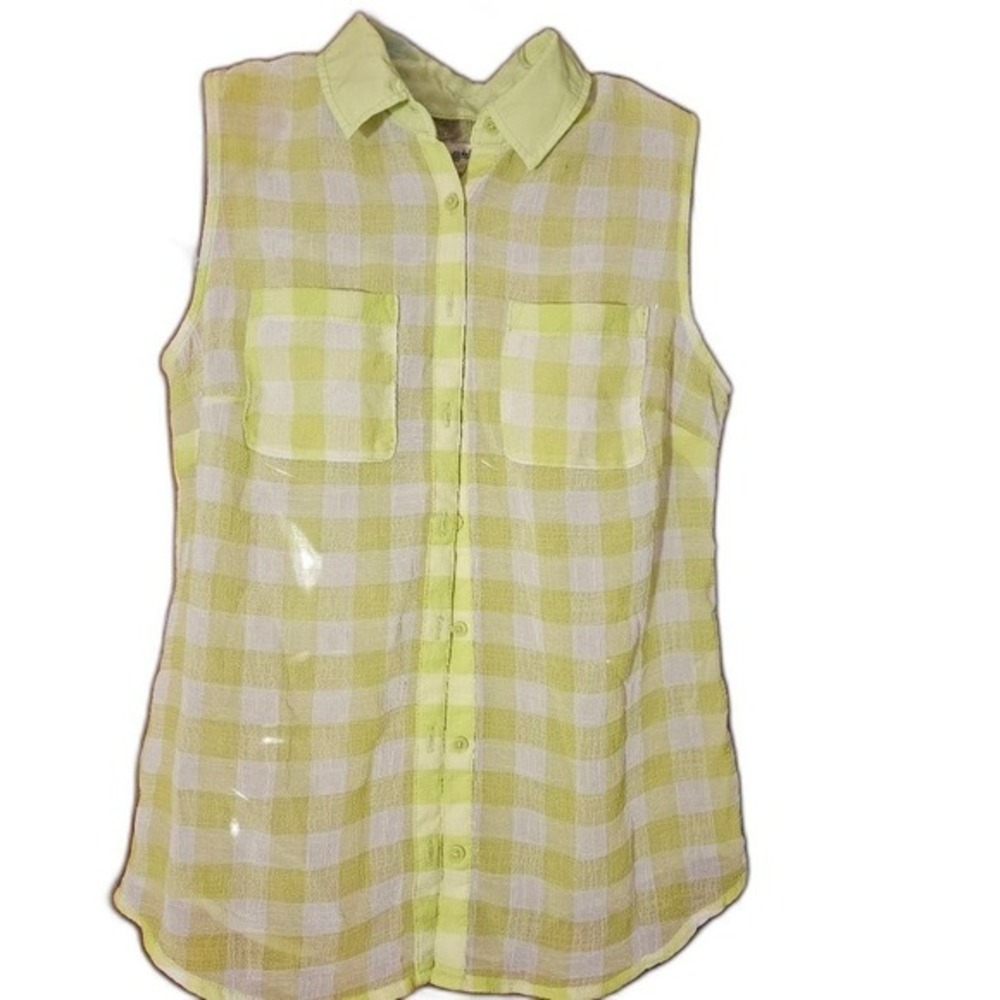 Aeropostale Green Plaid Button Down Blouse Women's Medium Lightweight Casual Top
